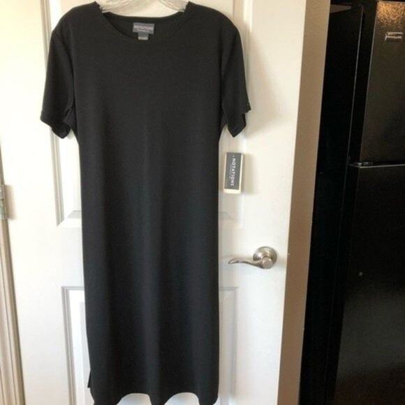 NOTATIONS Dress Womens Large L Black Knit Short Sleeve Knee Length Modest NEW - Picture 1 of 9
